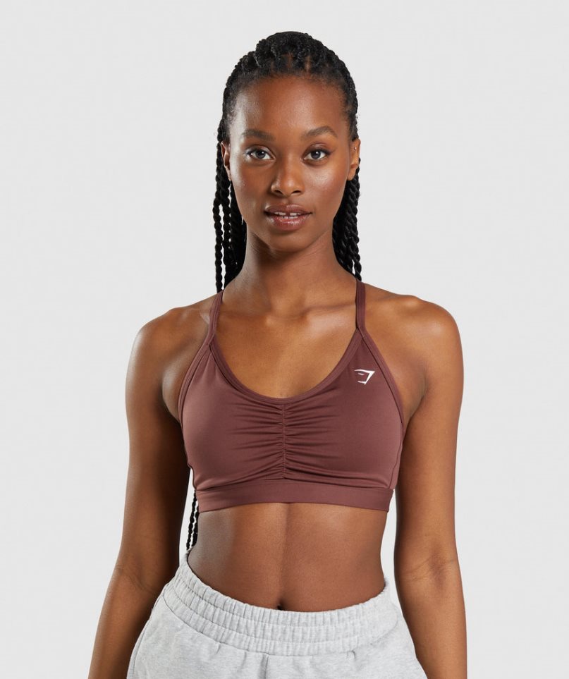 Women\'s Gymshark Ruched Sports Bra Dark Brown | CA 7A06D1